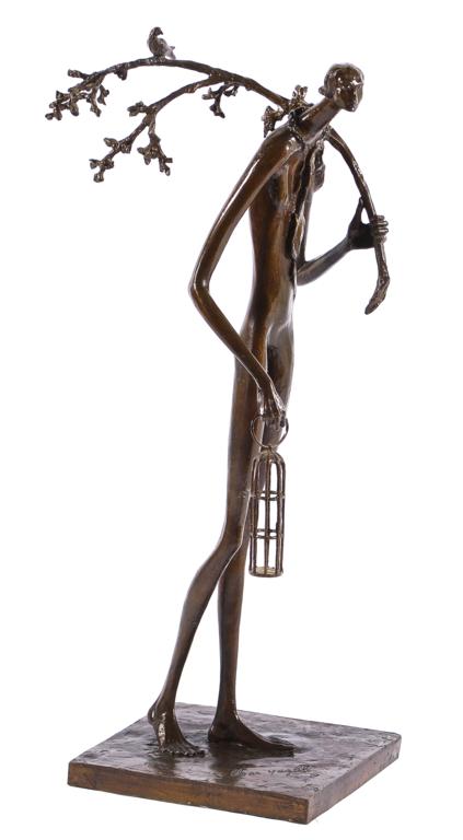 CHARLOTTE YAZBEK Buscador de Pájaros, 1971 Firmada. Escultura en bronce con patinada. Agradecemos