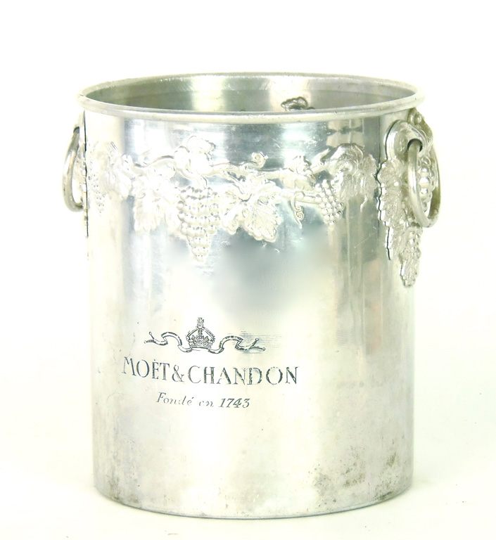 A French silver-plated wine bucket marked Moet and Chandon 21cm high