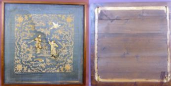 China Fine Chinese blue Silk Embroidery 1900s in Original Frame. A fine Chinese school embroidery in