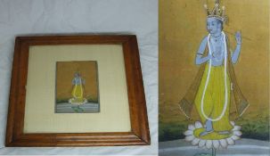 India Indian school painting of Krishna on a lotus flower housed in original frame^ 19th century