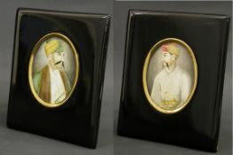 India – Pair of fine Mughal Islamic Portraits 19th century^ each measures 3.5" x 2.75" Framed