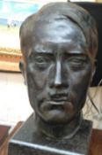Hitler bust of Hitler executed in bronze^ approx 37cm high. Indistinct name of artist to base of