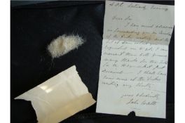 Duke of Wellington – a lock of white hair contained in a folded sheet of paper in a blue envelope^