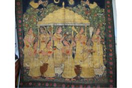 India – an original Pichwai on cloth^ depicting nine allegorical figures with offerings^ beautifully