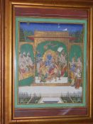 India – watercolour of Hindu religious figures 19th c – large watercolour of a religious scene^