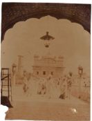 India – Golden Temple Amritsar photograph. A fine vintage sepia photograph of the entrance of the