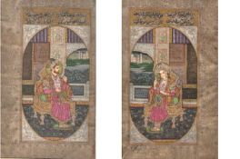 India – fine pair of miniature paintings^ probably modern^ showing a King and a Queen. Although