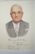 Autographs – Harry Truman^ US President fine portrait showing him hs looking seriously to his front^