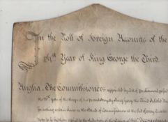 George III taxation roll on a long strip of vellum approx 10ft x1ft^ being the computation of the