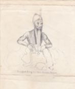 India – Sikh drawing of Maharajah Ranjit Singh circa 1840-1850 titled `Runjeet Sing from a copy by