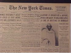 India – M K Gandhi – father of the Indian nation Shot Dead New York Times 1948 Newspaper