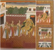 India – Indian miniature painting of two Princesses lovers c19th century. A rare scene of two Indian