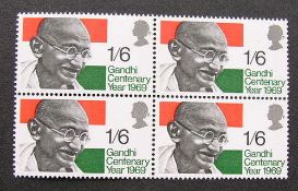 India – M K Gandhi – father of the Indian nation Stamps – 1969 – Birthday. A block of Gandhi
