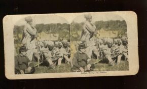 India – WWI rare stereo photo card of Sikh soldier in France^ c1916^ showing a large contingent of