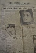 India – Sikhs Assassinate Indira Gandhi. An original complete issue of The Times newspaper with