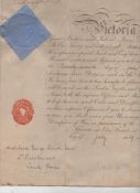 Autograph – Royalty – Queen Victoria document signed ‘Victoria R.I.’ dated July 29th 1899 being a