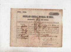Slavery – Chinese Slavery in Cuba Cuban Nationality Certificate issued by the Consulado General