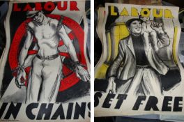 Ephemera – Poster – Socialist ‘Labour in Chains’ – ‘Labour Set Free’ two posters the first featuring