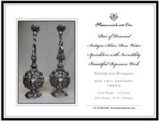 Goa – Portuguese – pair of unusual antique silver rose water sprinklers with finely worked repusse