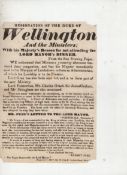 Duke of Wellington a scarce printed handbill produced by T Birt^ Printer^ 10 Great St Andrew Street^