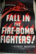 Ephemera – Poster – WWII Fall in the Firebomb Fighters ! – Herbert Morrison. Striking WWII era