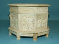 India – Indian carved Mughal ivory casket early c1900s. A finely carved ivory casket^ depicting