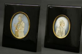 India – Pair of fine Mughal or Persian Portraits c19th c^ each measures 3.5" x 2.75"^ framed