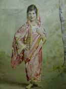 India – Princess of Kapurthala hand coloured photograph by Van Dyke of a child princess in a sari^