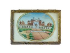 India Company school painting of a Mosque in Delhi c1850. Measures approx 5cm by 4cm. Framed