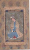 India – Islamic Persian School watercolour possibly 17th c in original cloth mount. A fine