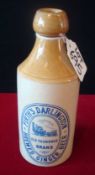 Stone wear Ginger Bottle: Firth`s Darlington Ginger Beer Bottle with illustrated Train in Blue