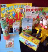 Collection of Rupert Bear related Items: To include Scarce Marx Toys Friction Aeroplane, Silver