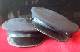 Two1950s Woman`s Police Force Caps: Both having high top design with Black patent peak and un-badged