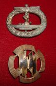 German Kriegsmarine & Germanic Proficiency Runes Badge: Both complete with Pins and no makers