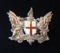 Silver City of London Lapel Badge: Having enamel shield in centre mark silver on rear