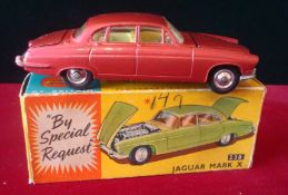 Corgi Toys Jaguar Mark X: Number 238 Metallic Cerise Body, Lemon interior with original box (some