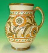 Crown Ducal Charlotte Read Jug: Highly Hand Painted colourful flowered Jug having brown and Orange