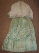 Ladies 2 Piece Skirt and Jacket: Mint Green with Silver design Silk floor length Skirt and Under