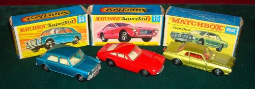 Matchbox Superfast Boxed Cars: To include Numbers 62 Mercury Cougar, 64 MG 1100, 75 Ferrari