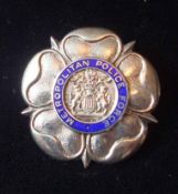 Hallmarked Silver Metropolitan Lapel Badge: Having enamel circle to centre, Hallmark letter C