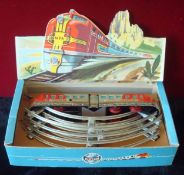 Western Germany Distler Tin Plate Clockwork Train Set: Printed tin plate double train Santa Fe