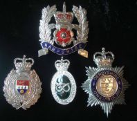 Selection of Queens Crown Police Helmet Plates: To consist of Derbyshire, Staffordshire,