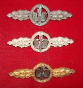 German Close Combat Clasp Night Fighters: Three variations Bronze, Silver and Gold 75mm with no