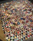 Mid Victorian Silk Patch Work Table Cloth: Highly coloured silk patch work having Triang and hexagon