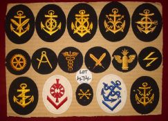 Collection of German Navy Cloth Trade Badges: 16 in Total all in good clean condition mounted on