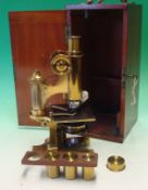 Ross of London Microscope: Heavy Brass microscope with rack and pinion focusing, together with 1/6