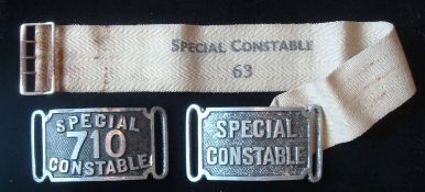 Special Constabulary Arm / Wrist Badges: Three variations Cloth Strap with Special Constable 63,