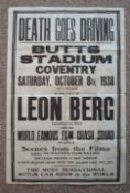 Original 1938 Poster Leon Berg and His Famous Film Crash Squad: Featuring at Butts Stadium