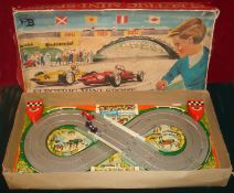 Electric Mini-Sport Tin Plate Racing Set: Two car race set made in West Germany with 2 small plastic