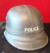 1950s Police Motorbike Helmet: Original cork Blue covered helmet with police in White to front
